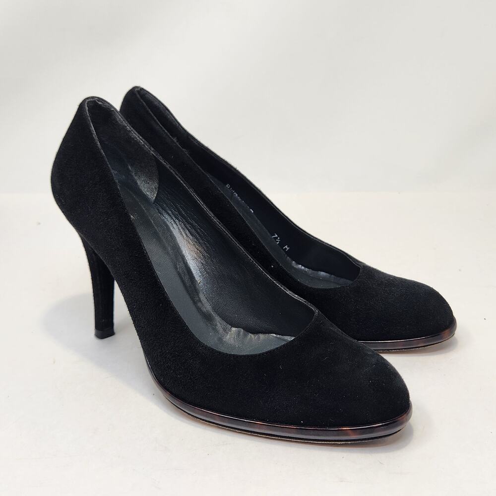 Stuart Weitzman Black Suede Classic Pumps Heels Women Size 7.5 M Tortoise Trim